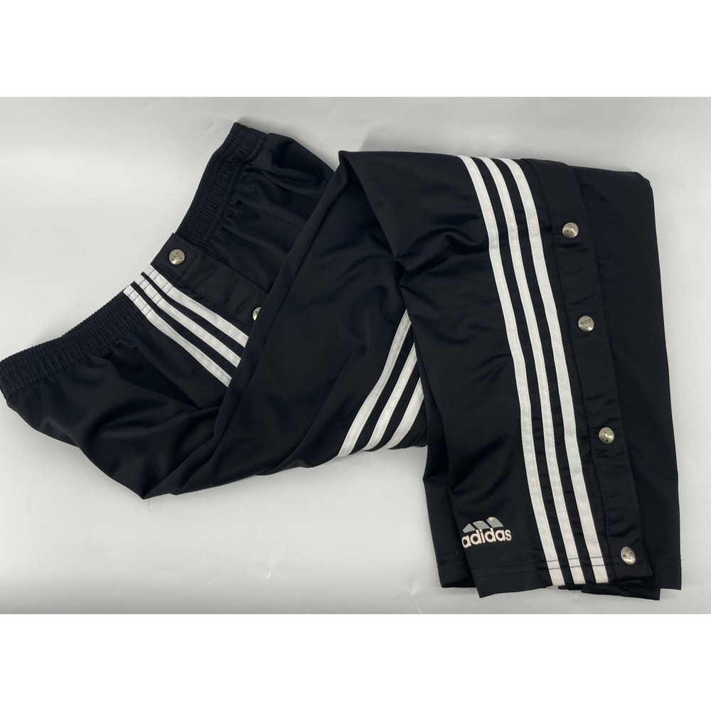 Vintage Adidas Tear Away Pants Snap Mens *S/M? Black White Y2k Shimmer 3 Stripe
